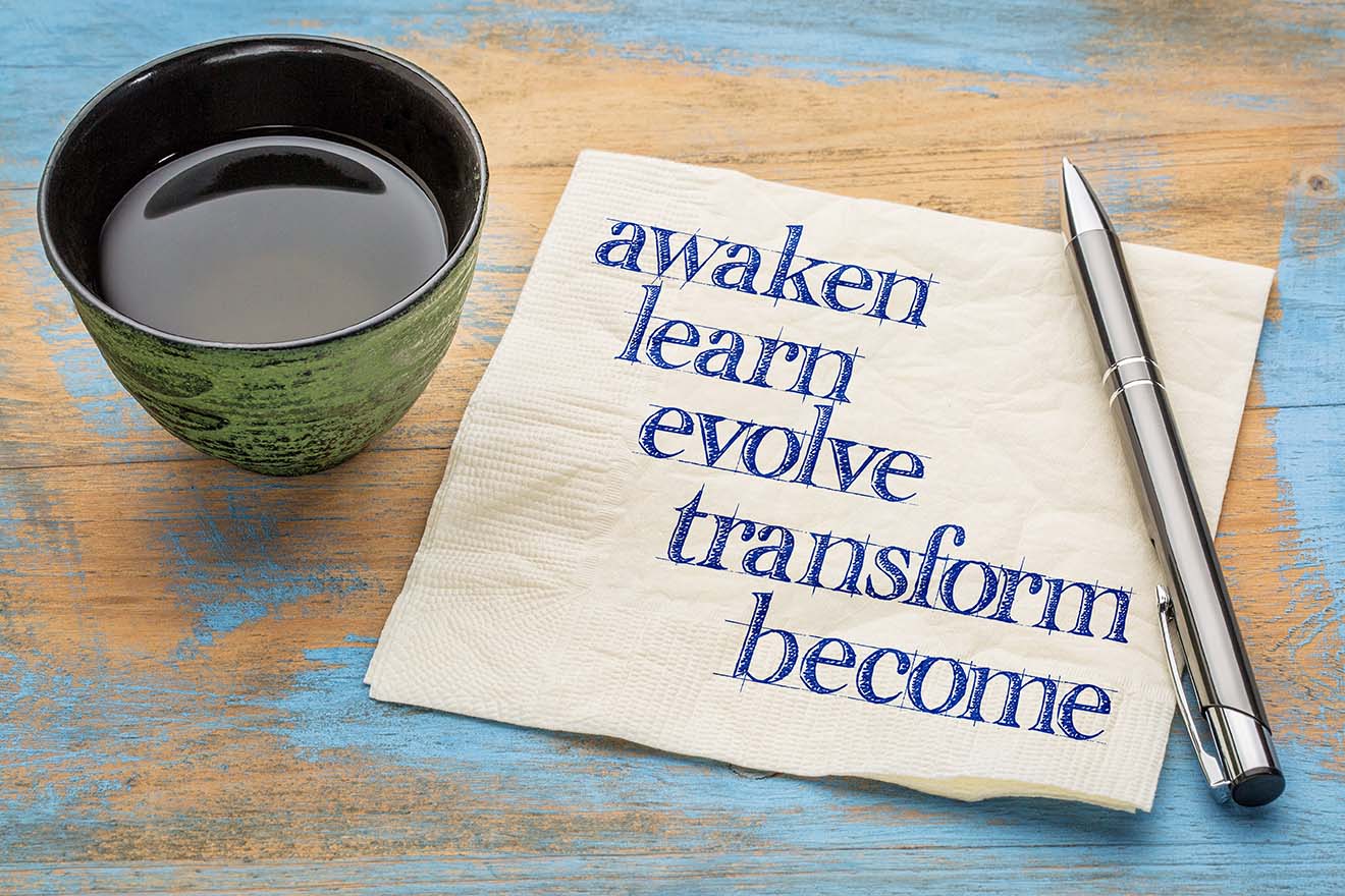 tea with napkin - awaken, learn, transform, become
